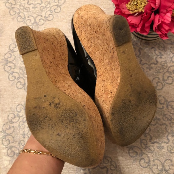 Bamboo Black Patent Wedges - Picture 5 of 8